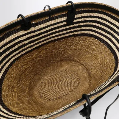Loewe Large Anagram Basket Bag In Iraca Palm And Leather In Black