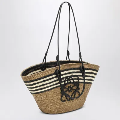 Loewe Medium Anagram Basket Bag In Iraca Palm And Leather Women In Black