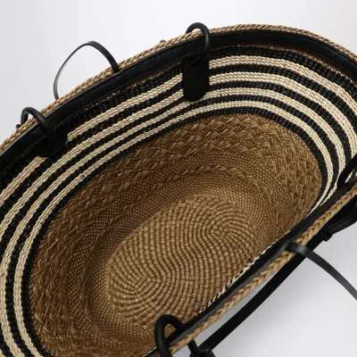 Loewe Medium Anagram Basket Bag In Iraca Palm And Leather Women In Black