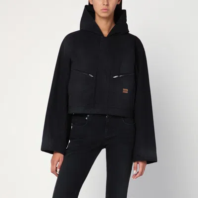 Balenciaga Cropped Jacket With Hood In Black In Black