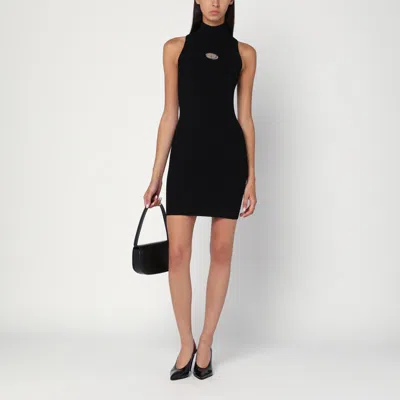 Diesel High Neck Fitted Mini Dress With Ribbed Texture In Black