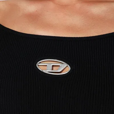 Diesel Black U Neck Dress With D-logo In Black