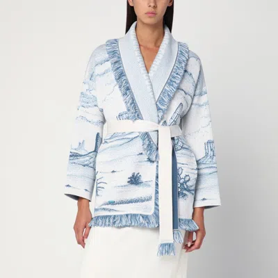 Alanui White/blue Silent Rider Cardigan In Wool In White