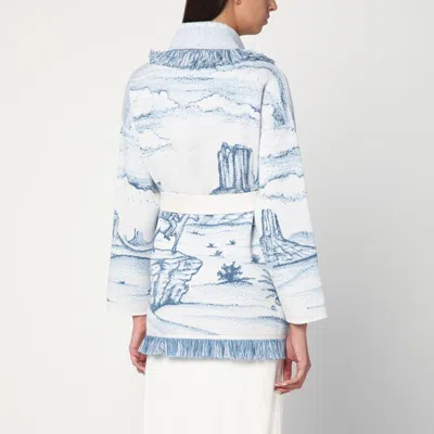 Alanui White/blue Silent Rider Cardigan In Wool In White