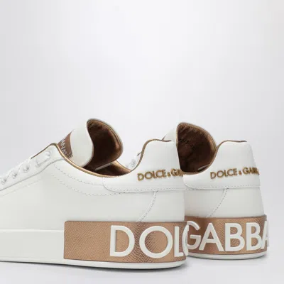 Dolce & Gabbana Women White Nappa Leather Portofino Sneakers In Metallic