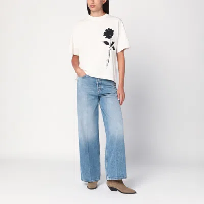 Golden Goose Oversized T-shirt With Black Rose Graphic And Metallic Stars In White