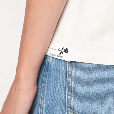 Golden Goose Oversized T-shirt With Black Rose Graphic And Metallic Stars In White
