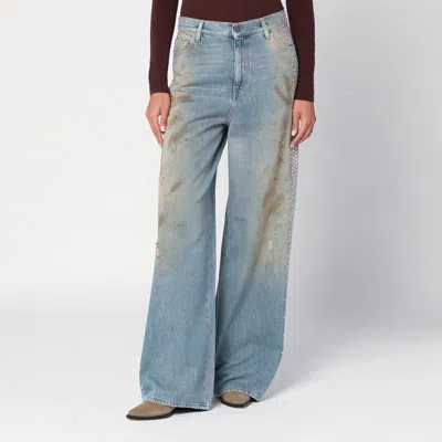 Golden Goose Distressed Boyfriend Fit Trousers With Studded Detailing In Blue