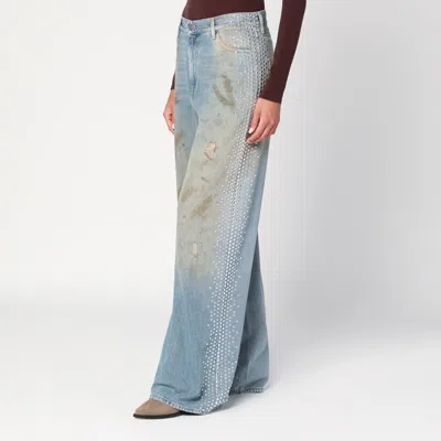 Golden Goose Distressed Boyfriend Fit Trousers With Studded Detailing In Blue