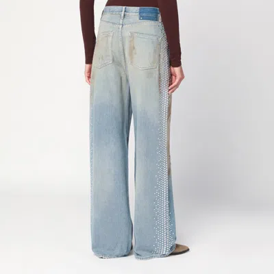 Golden Goose Distressed Boyfriend Fit Trousers With Studded Detailing In Blue