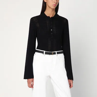 Loulou Studio Black Polo Shirt In Wool And Cashmere Blend In Black