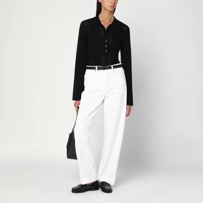 Loulou Studio Black Polo Shirt In Wool And Cashmere Blend In Black