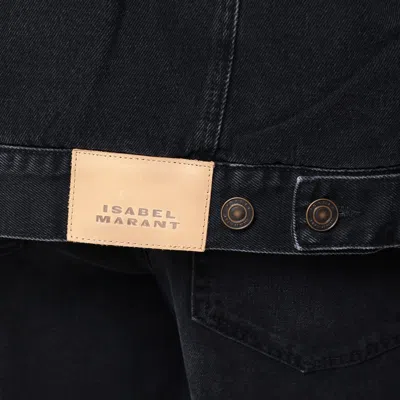 Isabel Marant Black Pimia Jacket In Denim And Faux Fur In Black