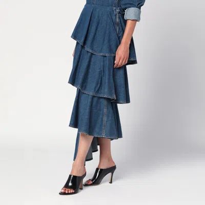 Alaïa High Waist Tiered Ruffled Denim Skirt In Blue
