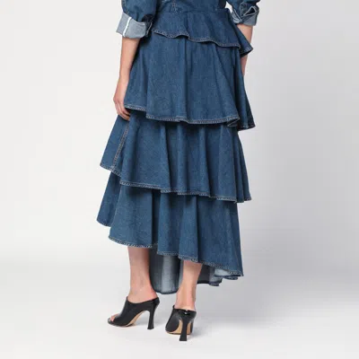 Alaïa High Waist Tiered Ruffled Denim Skirt In Blue