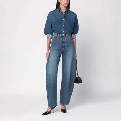 Alaïa Rounded Blue Jeans With Faded Effect In Blue