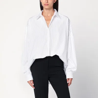 Dries Van Noten Wide White Pinstriped Shirt Women In Blue