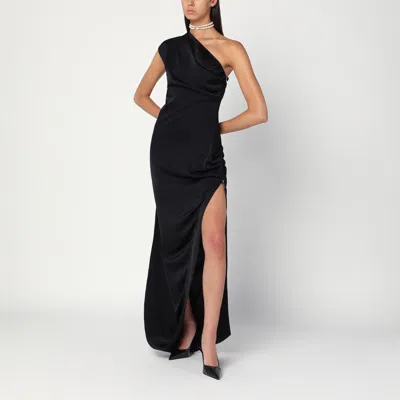 Vivienne Westwood Long One Shoulder Draped Satin Dress In Black