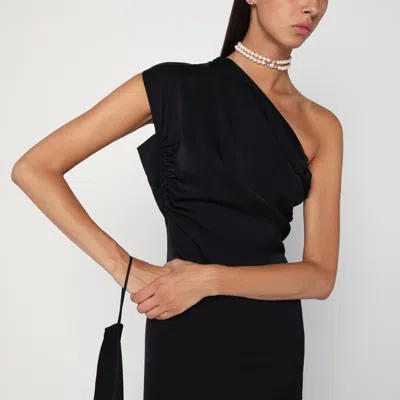 Vivienne Westwood Long One Shoulder Draped Satin Dress In Black