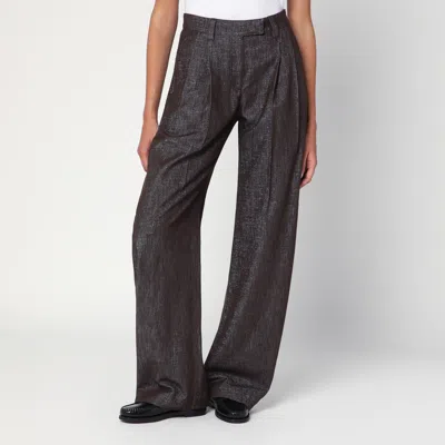 Brunello Cucinelli Wide Brown Trousers In Cotton Blend In Brown