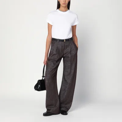 Brunello Cucinelli Wide Brown Trousers In Cotton Blend In Brown