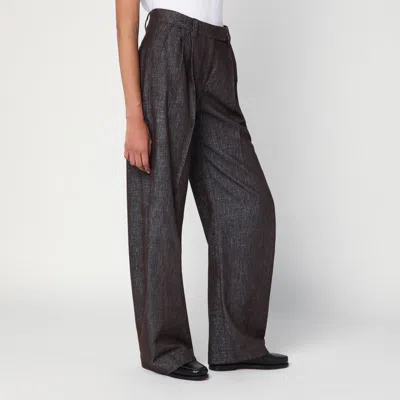 Brunello Cucinelli Wide Brown Trousers In Cotton Blend In Brown