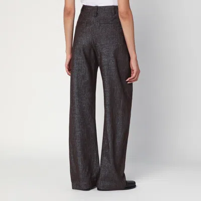 Brunello Cucinelli Wide Brown Trousers In Cotton Blend In Brown