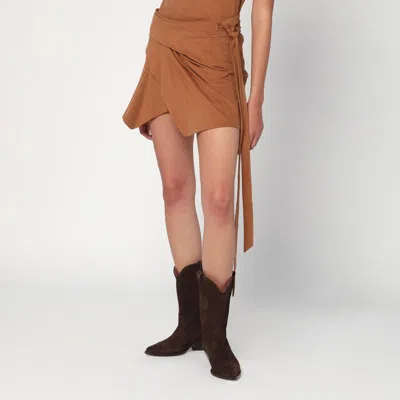 Isabel Marant Berenice Skirt With Asymmetric Hem And Tie Detail In Brown