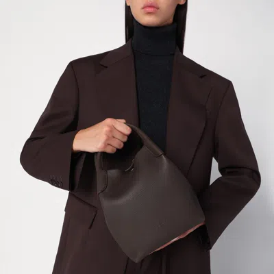 Loro Piana Small Bale Bag In Hammered Dark Chocolate Leather In Brown