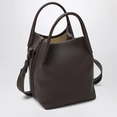 Loro Piana Small Bale Bag In Hammered Dark Chocolate Leather In Brown