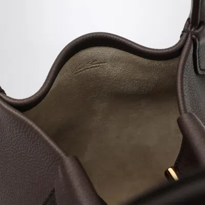 Loro Piana Small Bale Bag In Hammered Dark Chocolate Leather In Brown