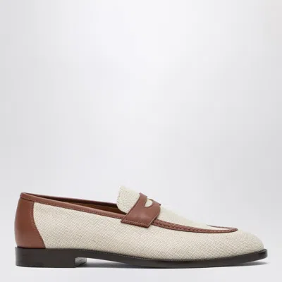 Loro Piana Sergio Loafers In Natural-coloured Canvas And Leather In Sand