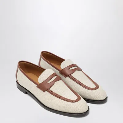 Loro Piana Sergio Loafers In Natural-coloured Canvas And Leather In Sand