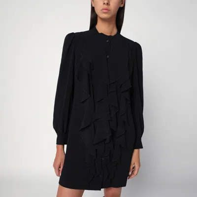 Chloé Silk Blend Ruffled Dress Long Sleeves In Black