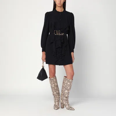 Chloé Silk Blend Ruffled Dress Long Sleeves In Black