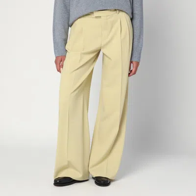 Ami Alexandre Mattiussi Wide Lime-coloured Wool Trousers In Neutral