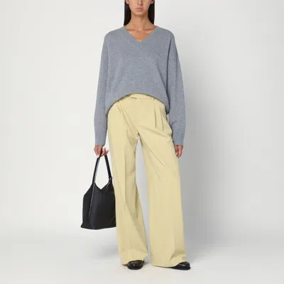 Ami Alexandre Mattiussi Wide Lime-coloured Wool Trousers In Neutral