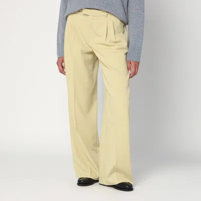 Ami Alexandre Mattiussi Wide Lime-coloured Wool Trousers In Neutral