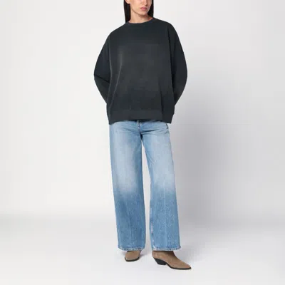 Golden Goose Longline Crewneck Cotton Sweatshirt With Star Accents In Gray