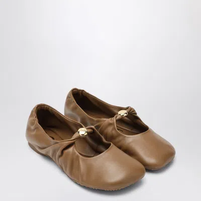 Loewe Pebble Soft Ballerinas In Brown In Sand