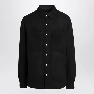Rick Owens Leather Outershirt With Pockets And Collar In Black