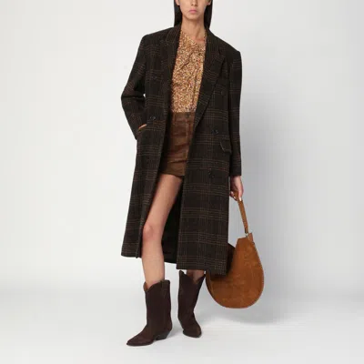 Isabel Marant Étoile Long Checked Double-breasted Coat Pockets In Brown