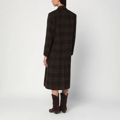 Isabel Marant Étoile Long Checked Double-breasted Coat Pockets In Brown