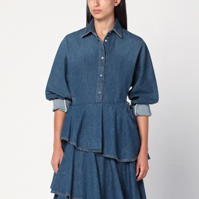 Alaïa Rounded Blue Denim Shirt In Blue