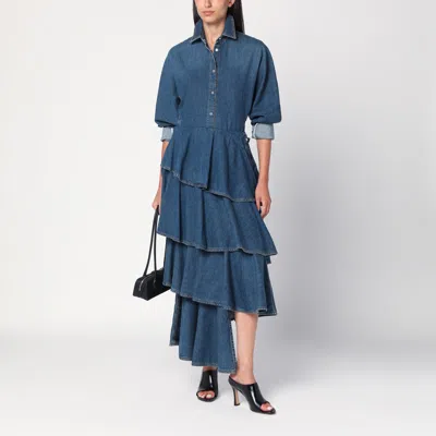 Alaïa Rounded Blue Denim Shirt In Blue