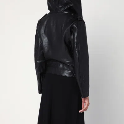 Alaïa Black Leather Biker Jacket With Hood In Black