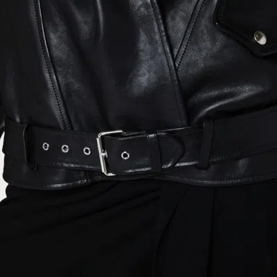 Alaïa Black Leather Biker Jacket With Hood In Black