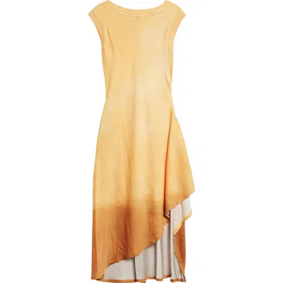 Jason Wu Collection Smudged Canvas Print Asymmetric Hem Midi Dress In Yellow