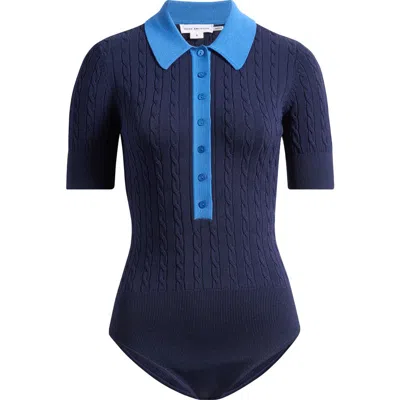 Good American Womens Midnight002 Cable-knit Polo-collar Knitted Bodysuit Xl In Blue