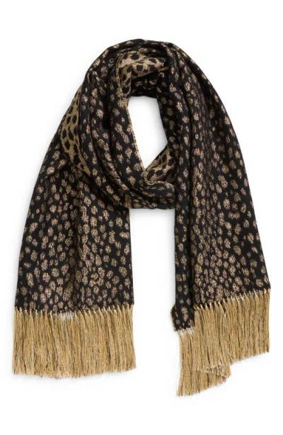 Valentino Garavani Metallic Leopard Virgin Wool & Cashmere Fringe Scarf In Brown